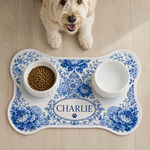 Renna Personalized Chinoiserie Bone-Shaped Pet Feeding Mat