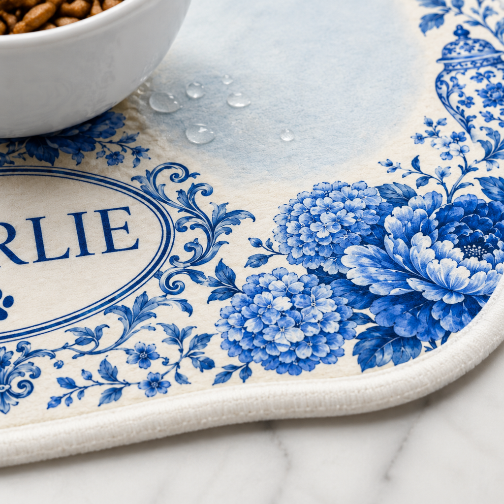 Renna Personalized Chinoiserie Bone-Shaped Pet Feeding Mat