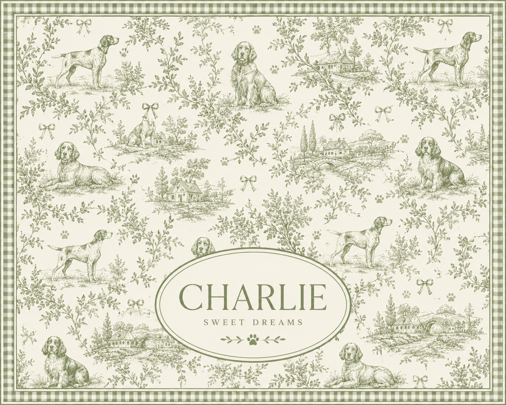 Renna Personalized French Toile Dog Bed — Custom Pet Name