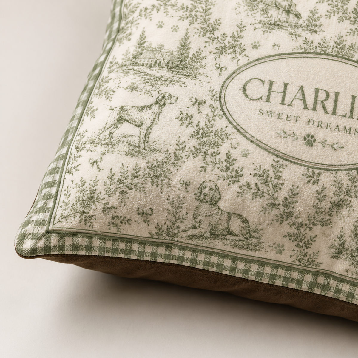 Renna Personalized French Toile Dog Bed — Custom Pet Name
